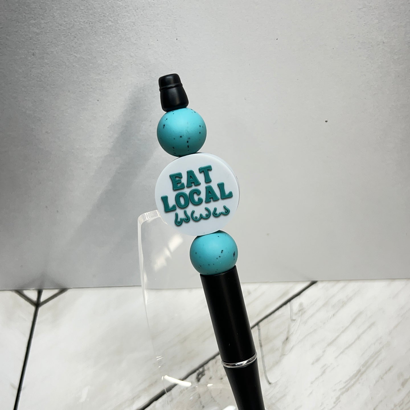 Gray & Teal Eat Local Plastic Pen